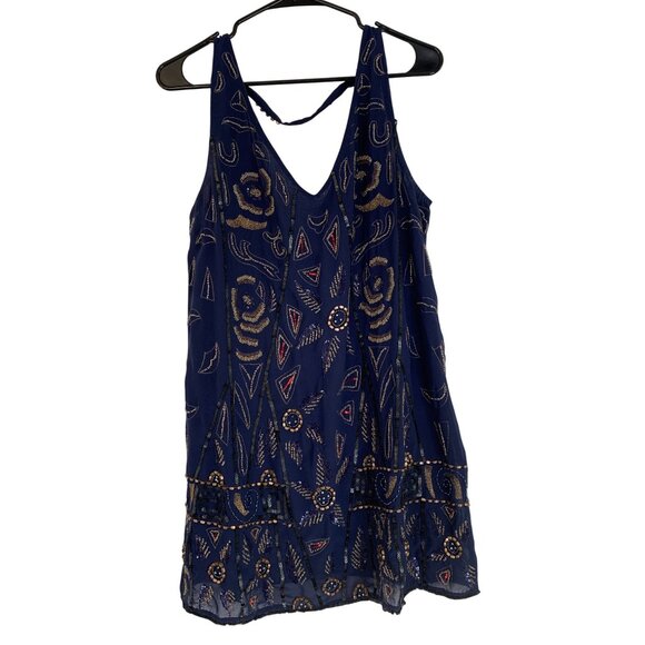 Navy Blue Sequin Embellished Halter Dress Free People Small RL10648 - Picture 11 of 11